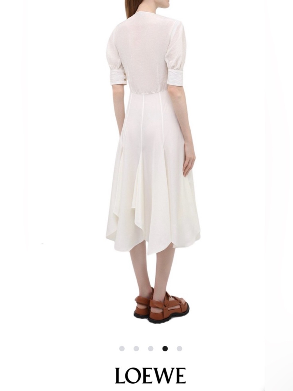 Loewe Cream Midi Dress with Puff Sleeves and asymmetric hem. - Picture 11 of 11